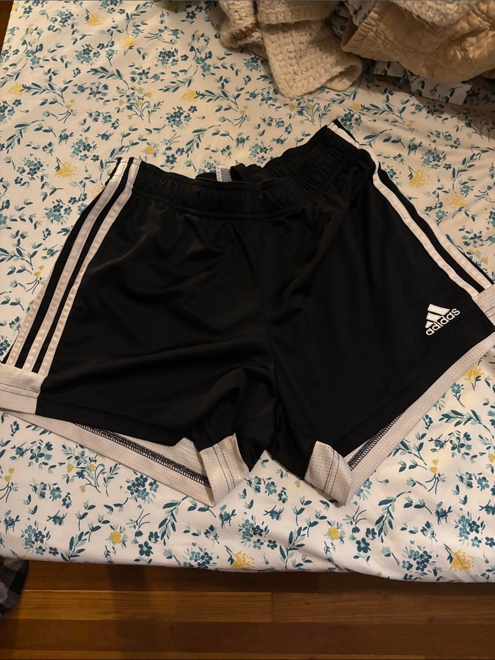 adidas Black Athletic Shorts with White Stripes
